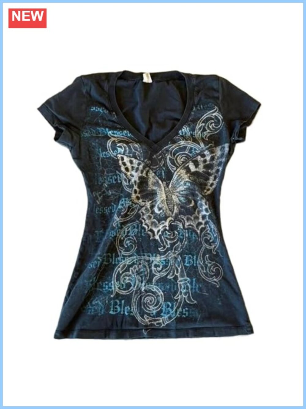 Grunge Graphic Crop Top V Neck Short Sleeve Y2k Emo Streetwear Tee